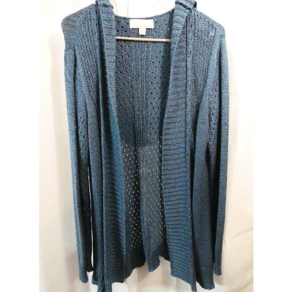 Carolyn Taylor Women's Large Hooded Open Knit Sweater Teal Lightweight - Picture 1 of 4